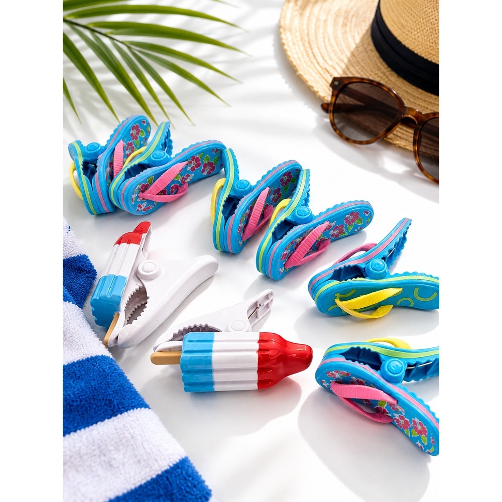 Beach Towel 8 piece Clips Flip Flop Popsicle Pool Chair Cruise Vacation Tropical